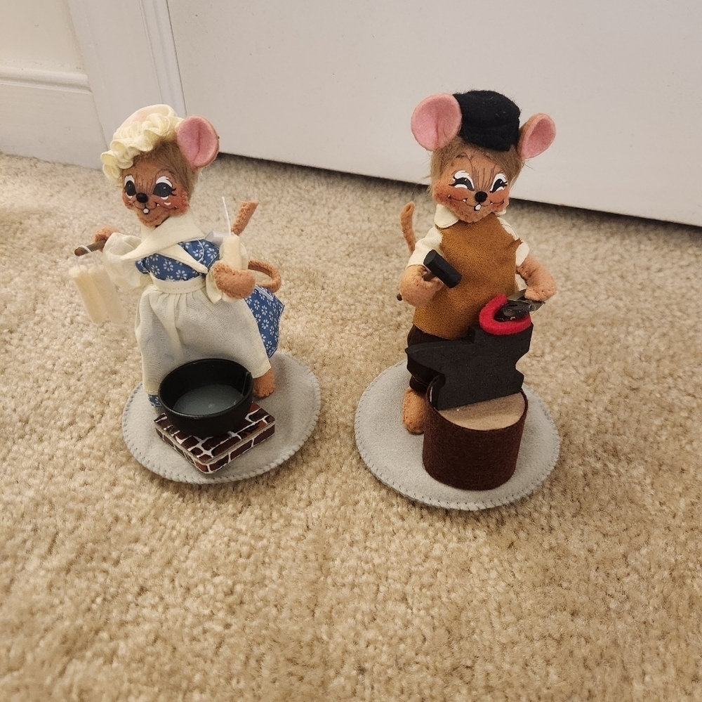 Annalee 5in Colonial Blacksmith‎ + Candlemaker Mouse Figurines #FF